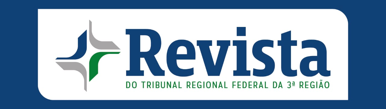 Logo da Revista escrito em letras azuis e verdes, no fundo branco, acompanhado do símbolo da Justiça Federal.